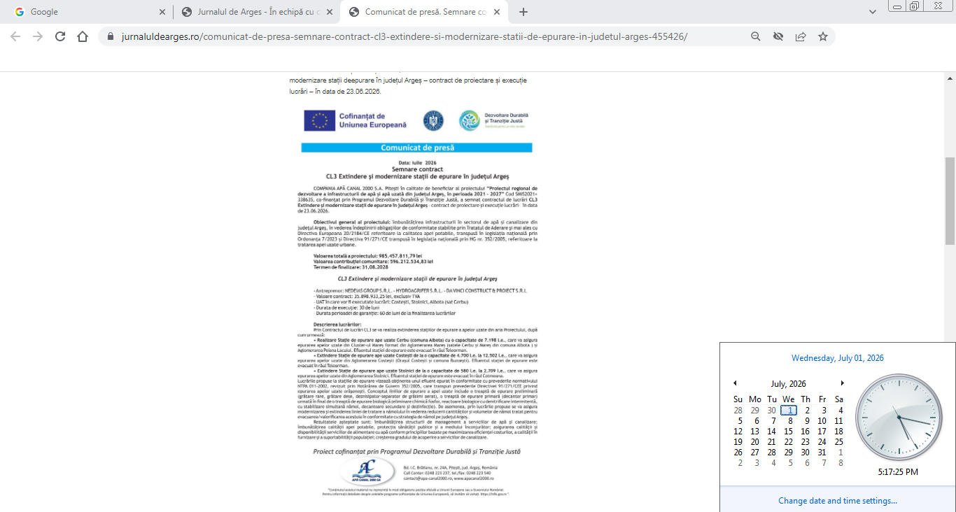 Articol semnare contract CL3 - Ancheta